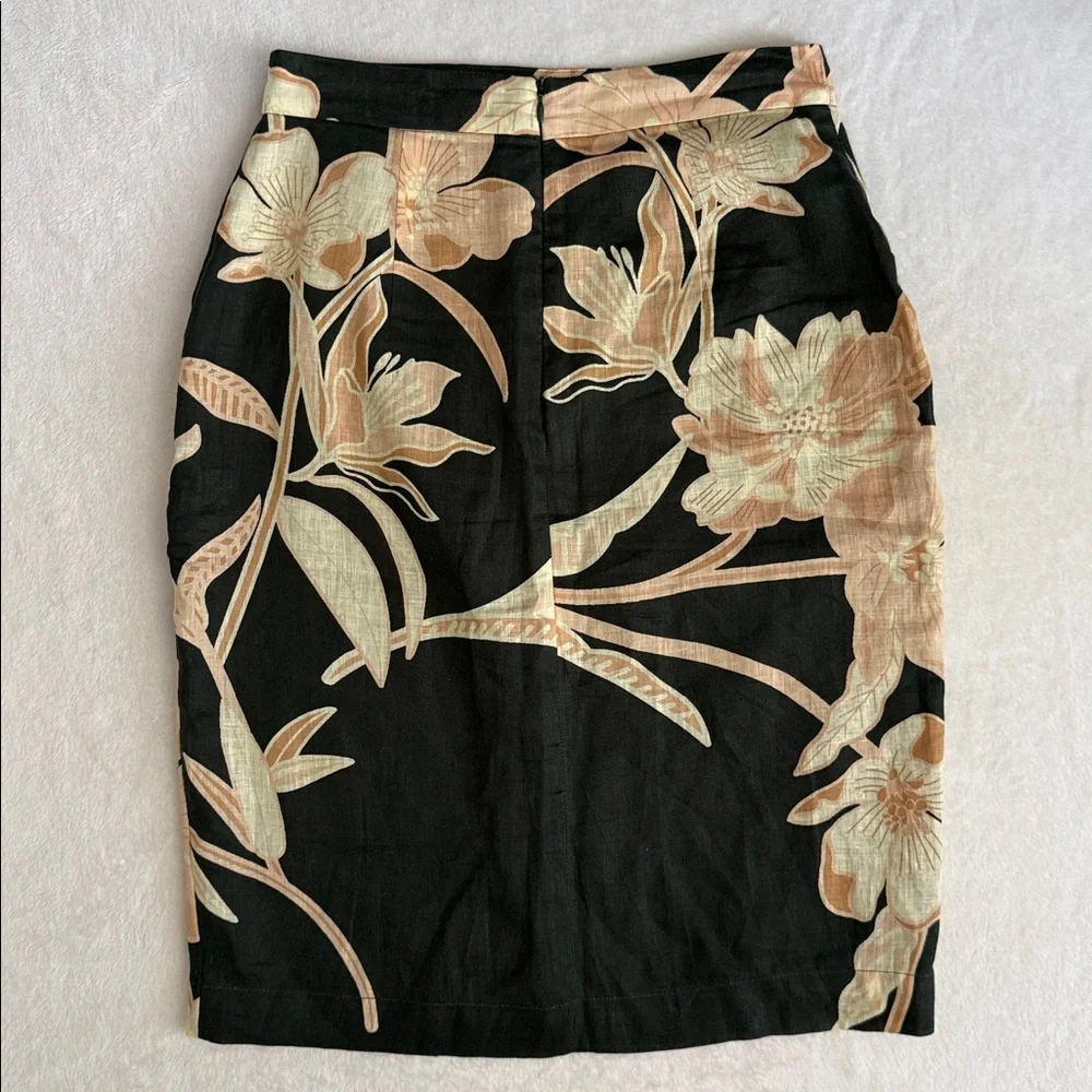 Reiss | Jackson Linen Floral Front Slit Knee Length Pencil Skirt Pockets (4) - Picture 7 of 13